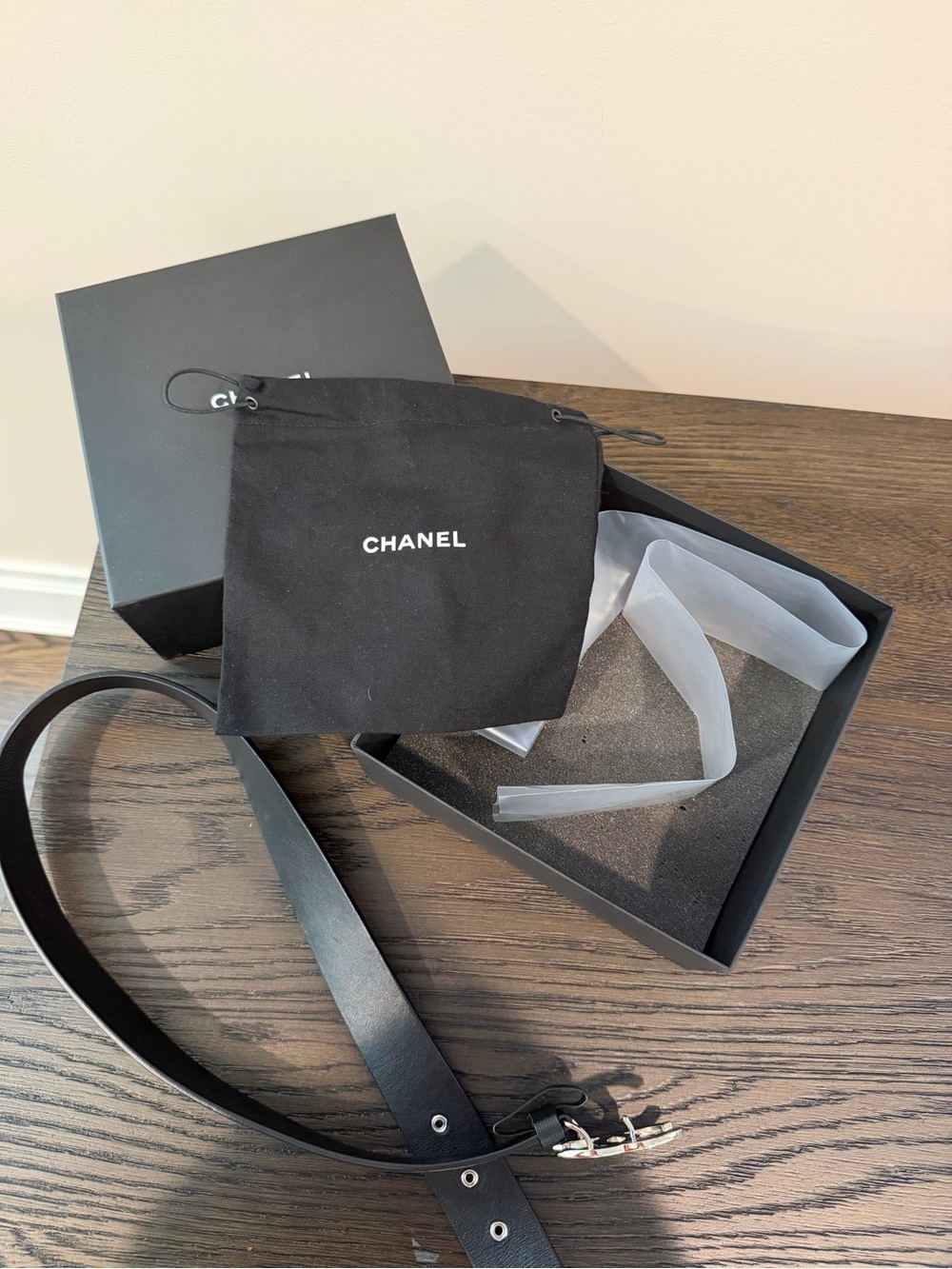 CHANEL Black Leather Belt with Gold Double C Buckle - Picture 6 of 7